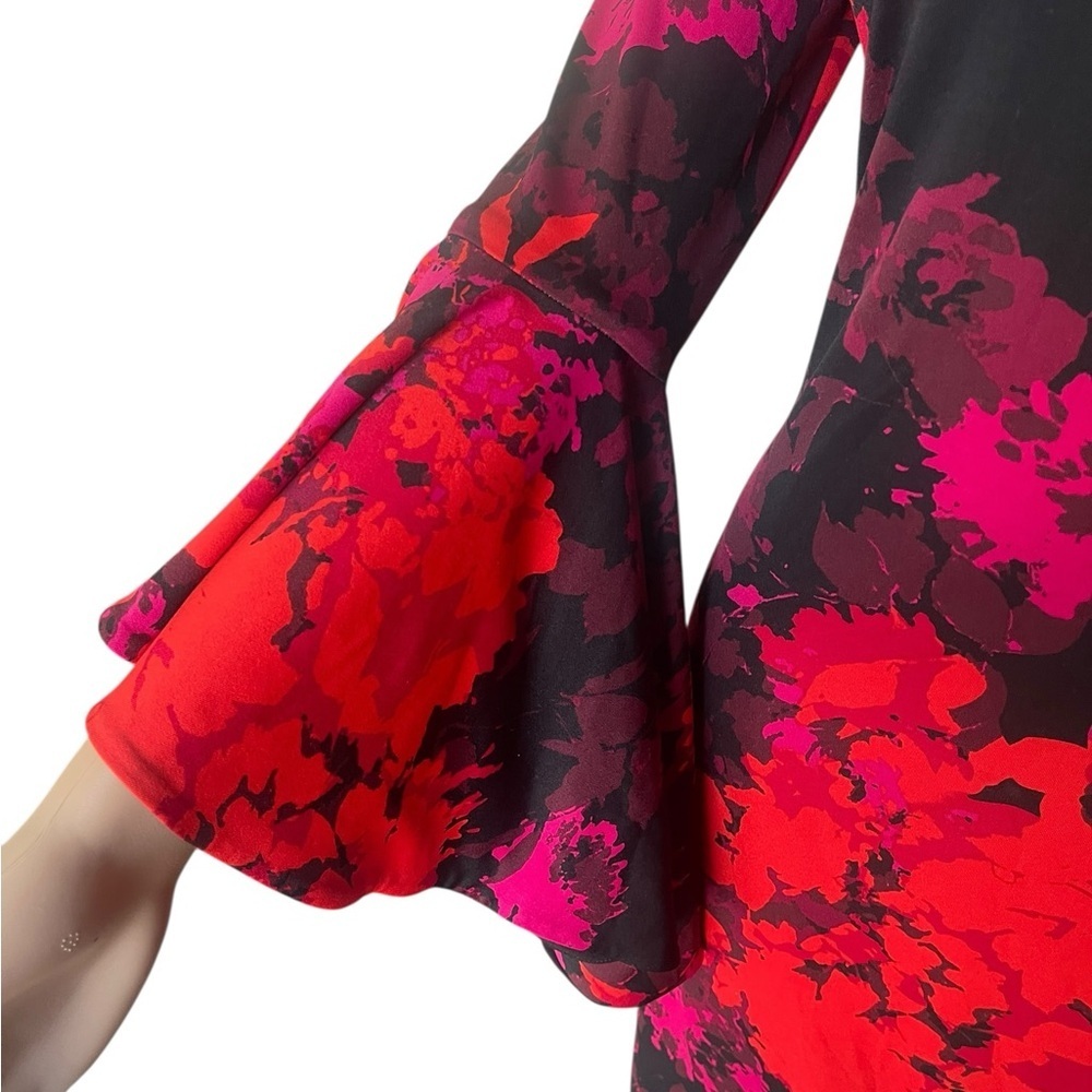 FRANK LYMAN design red/black Floral Bell-Sleeve
Sheath Dress dress size 4 - Picture 11 of 13